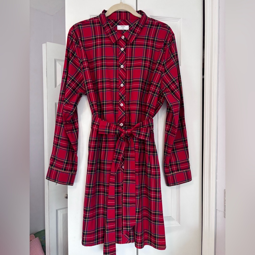UNTUCKit Tartan Plaid Women's Shirtdress- with Pockets! | Size 18 | Red Plaid